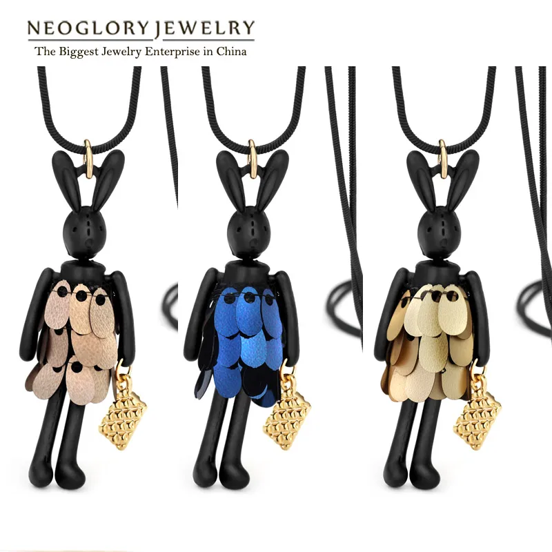 Neoglory милый кролик животное цепочка на свитер Длинные ожерелья подвески для