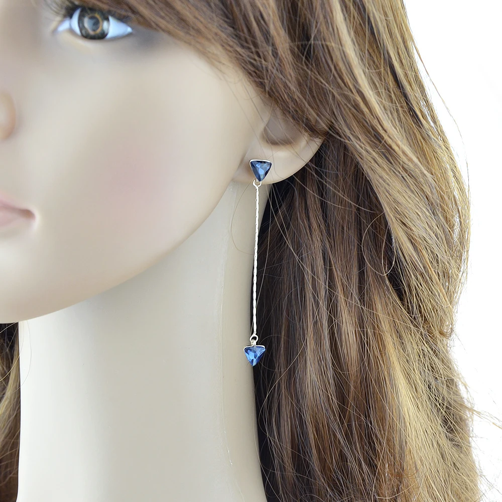 Boho Серьги серебро Цвет длинные цепи Асимметричный с голубой Треугольники со