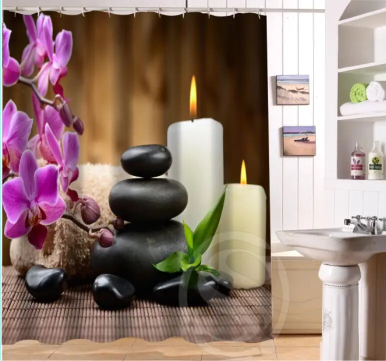 Zen stone Ретро Мультфильм Пользовательские Душ Занавес Ванны Водонепроницаемый