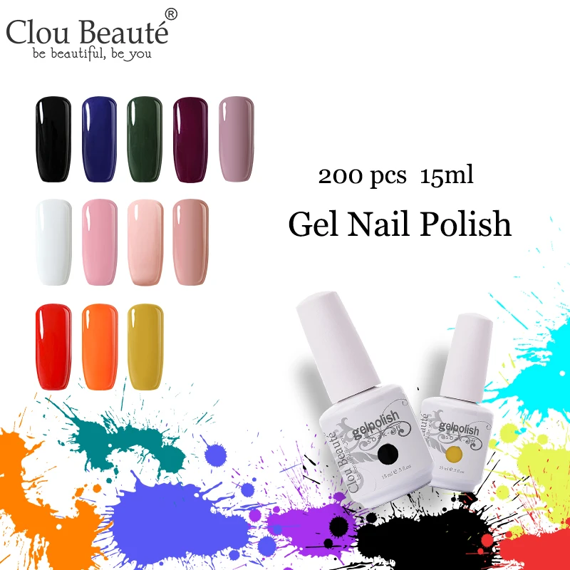 

Clou Beaute 200pcs Gel Nail Polish 15ml Varnish Semi Permanent UV Gel Polish Set Soak Off White Red Pink Gel Paint For Nails