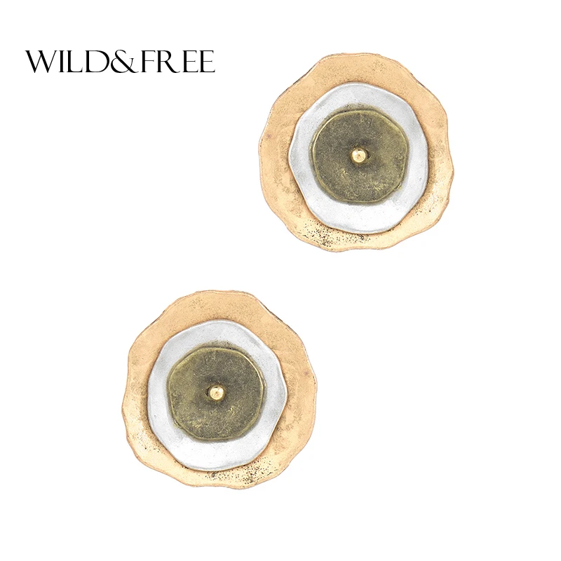 

Wild&Free Vintage Simple Layered Irregular Round Stud Earrings For Women Multi Colors Geometric Earring Fashion Jewelry Brincos