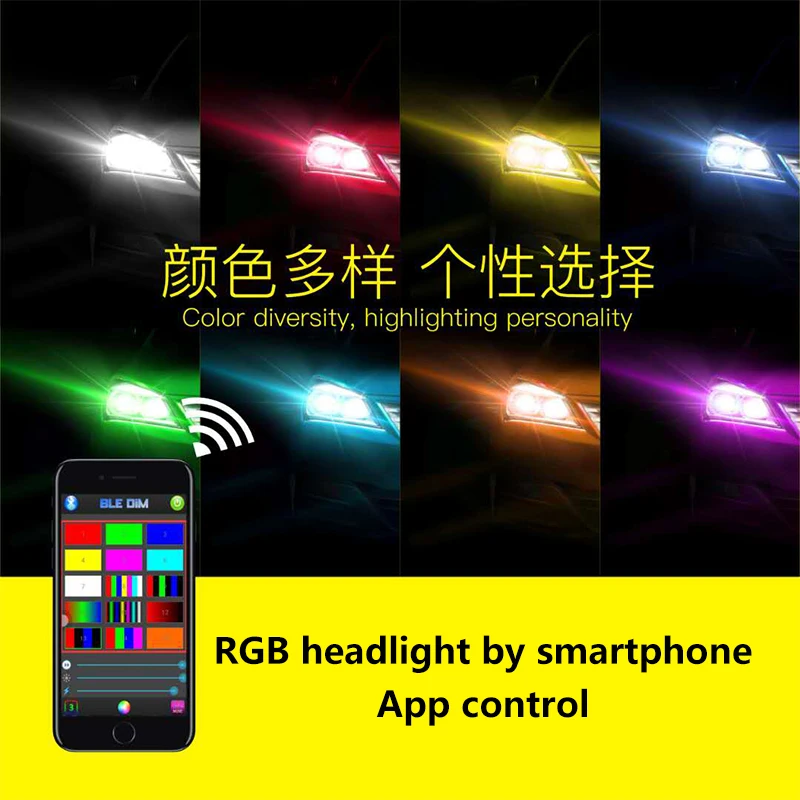 OKEEN автомобиля RGB светодиодный фар H1 H3 H4 H7 H8/H11 9005 9006 880 9012 5202 светодиодный лампы приложение Bluetooth Управление многоцветные 40 Вт 6000LM