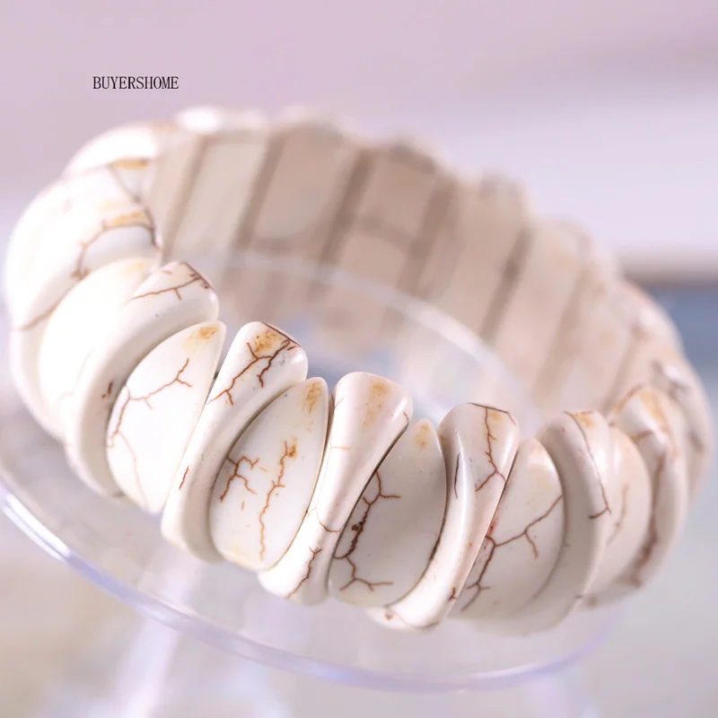 white Turquoise Женские ювелирные изделия, растягивающиеся Бусы из натурального камня, красный, зеленый, белый, фиолетовый, желтый, разноцветный браслет из говлита, 8 дюймов, 1 шт - Окраска металла: white Turquoise