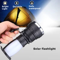 solar power usb rechargeable led flashlight super bright camping tent light emergency lantern lamp for hiking travel bright bz