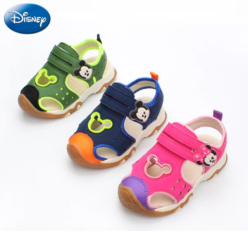 Disney мальчиков Босоножки Hook& Loop Лето Микки пляжные сандалии Мягкие Детские Prewalker подошва Indoor удобная мягкая подкладка