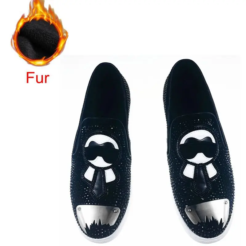 Fur Black Новейшие мужские Роскошные Дизайнерские повседневные туфли; большие размеры 38-46; мужские туфли для выпускного вечера; Свадебные вечерние мокасины для выпускного вечера; zapatos de novio - Цвет: Fur Black