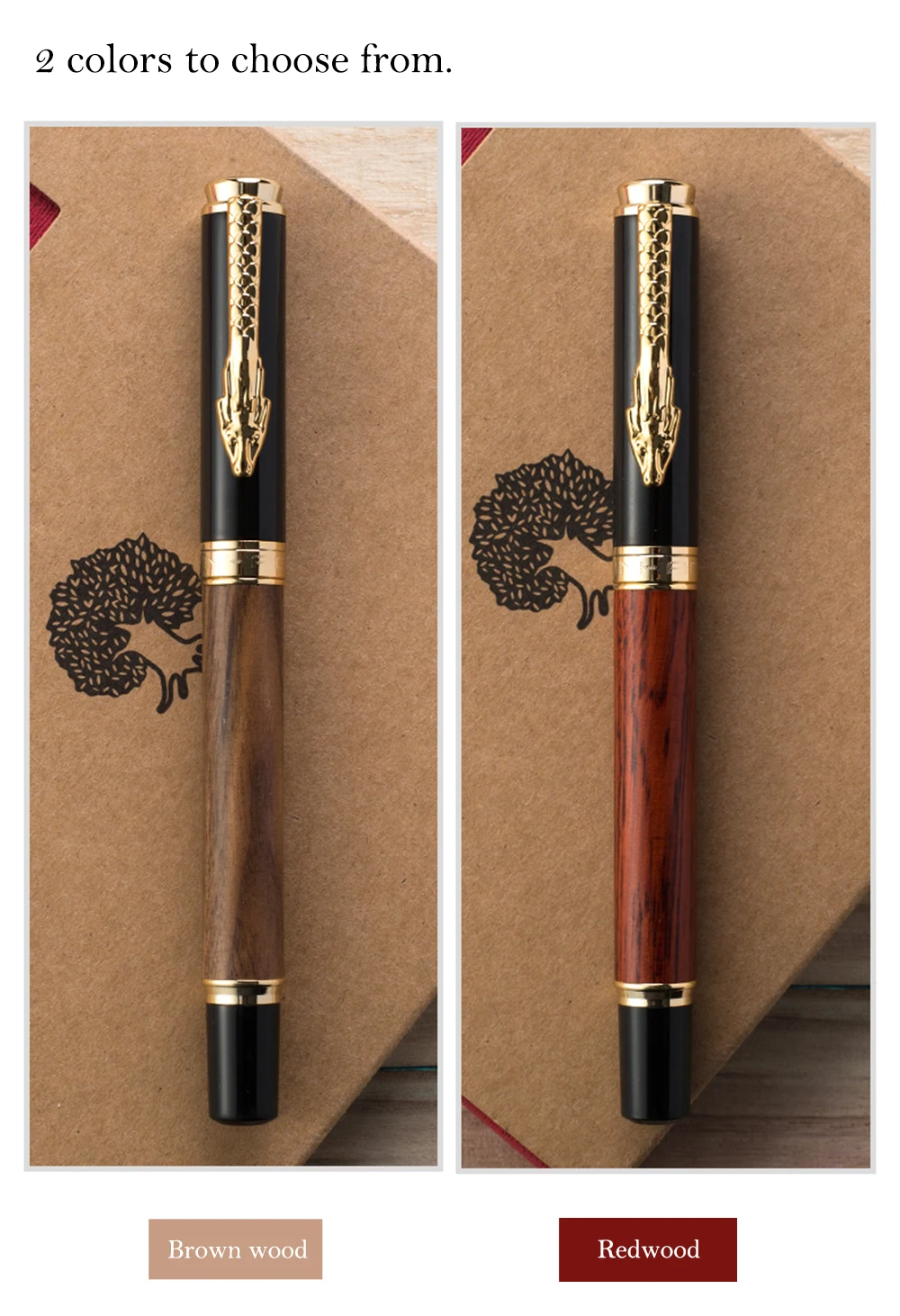 Натуральное дерево перьевая ручка Jinhao 8802 Golden Dragon зажим ретро ручка канцелярские товары, превосходный набор в подарочной коробке