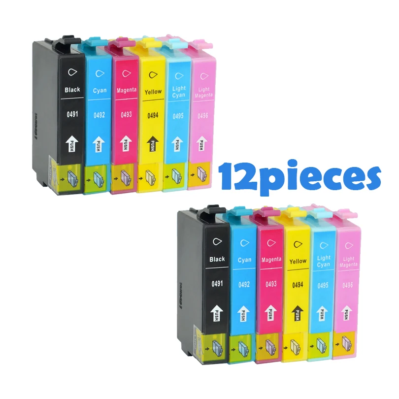 12 шт. в упаковке T0491 T0496 чернильные картриджи для принтеров Epson Stylus фото R210 R230 R310 R350
