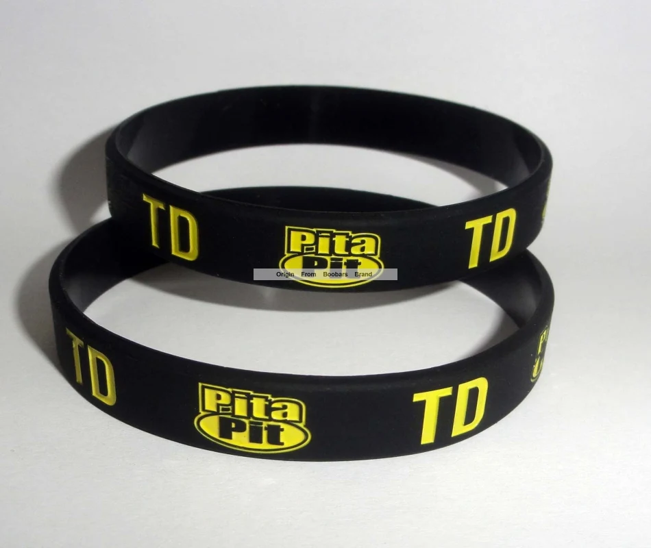 

500pcs/lot custom Black sports silicon wristband Yellow Text Logo debossed Color Filled Cheap Company Gift Promotion Wristbands