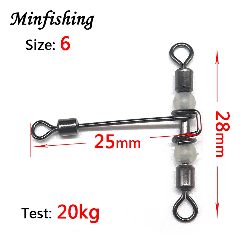 Minfishing 10 шт. люминесцентные Вертлюги Т-образной формы 3 ходовые Вертлюги поперечные Вертлюги с бусинами Морской рыболовный крючок - Цвет: Size 6