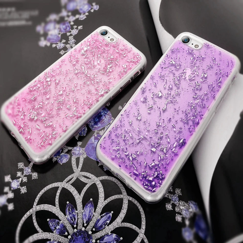Мода Игристые Золото Фольга чехол для iPhone 7 Plus с сияющими блестками мягкая