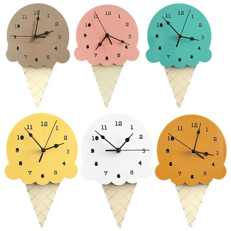 

INS Nordic Style Ice Cream Wall Clocks Cartoon Mute Watch Wall Home Decor for Kids Room Wall Decoration 28X16cm