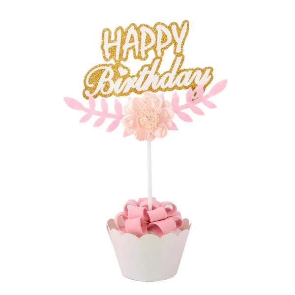 Pink Flower 6 шт./Партия DIY цветок/луна/свечи в форме букв бумажные топперы для торта на свадьбу День рождения для украшения детского душа - Цвет: Pink Flower