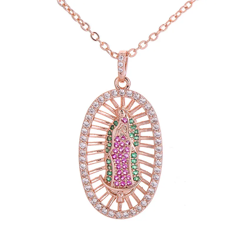 Rose gold Pipitree мульти CZ подвеска с цирконом Девы Марии ожерелье для матери подарок латунная цепь Colar женский кулон ожерелье s Религиозные ювелирные изделия - Окраска металла: Rose gold