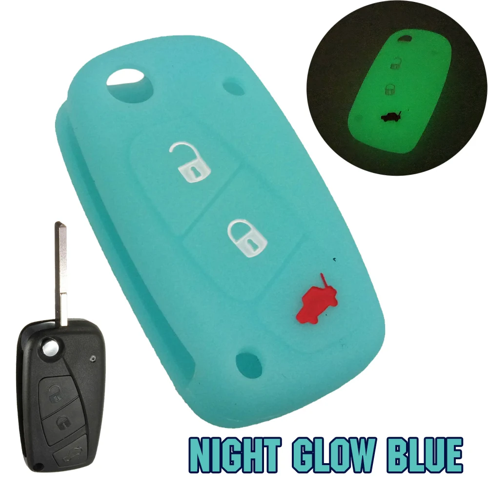 Night Glow Blue 3 кнопки флип Силиконовый Брелок чехол подходит для Fiat Panda Idea Stilo Punto Ducato Bravo 500 Doblo Grande защита микроавтобуса - Название цвета: Night Glow Blue