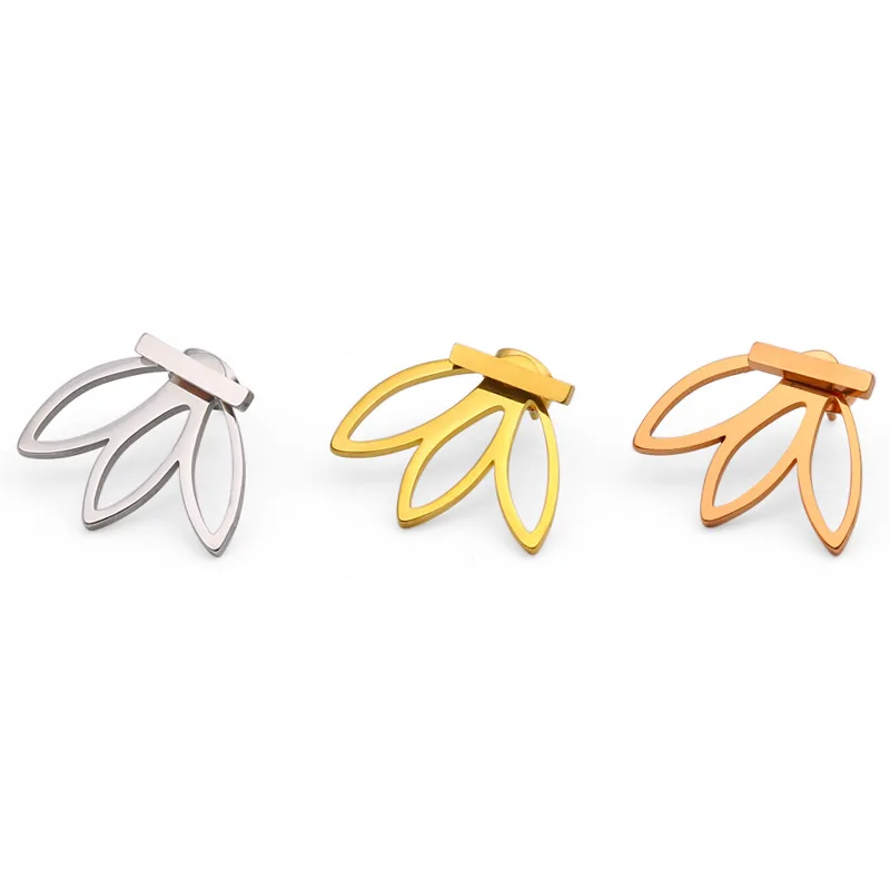 

Titanium Steel Leaf splicing Square Fine Needle Earrings Metal Stainless Steel Three Leaves Earrings Female Geometric Earrings