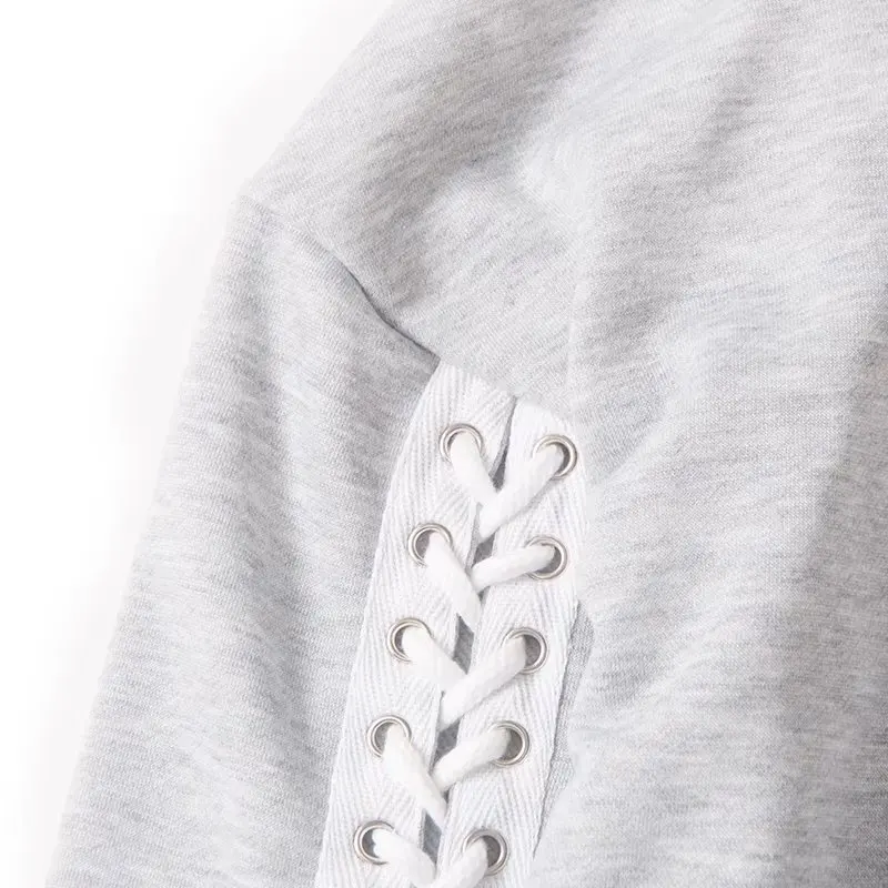 

Women Drop Shoulder Lace Up Sleeve Crop Sweatshirts Pullovers