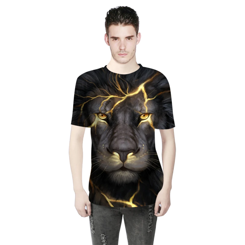 NOVAVOJO Unisex 3D Printed Short Sleeve Lion T-Shirt Tees S-3XL | Мужская одежда