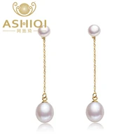 ashiqi 925 sterling silver drop earrings natural freshwater double pearl earrings fine jewelry for women gift
