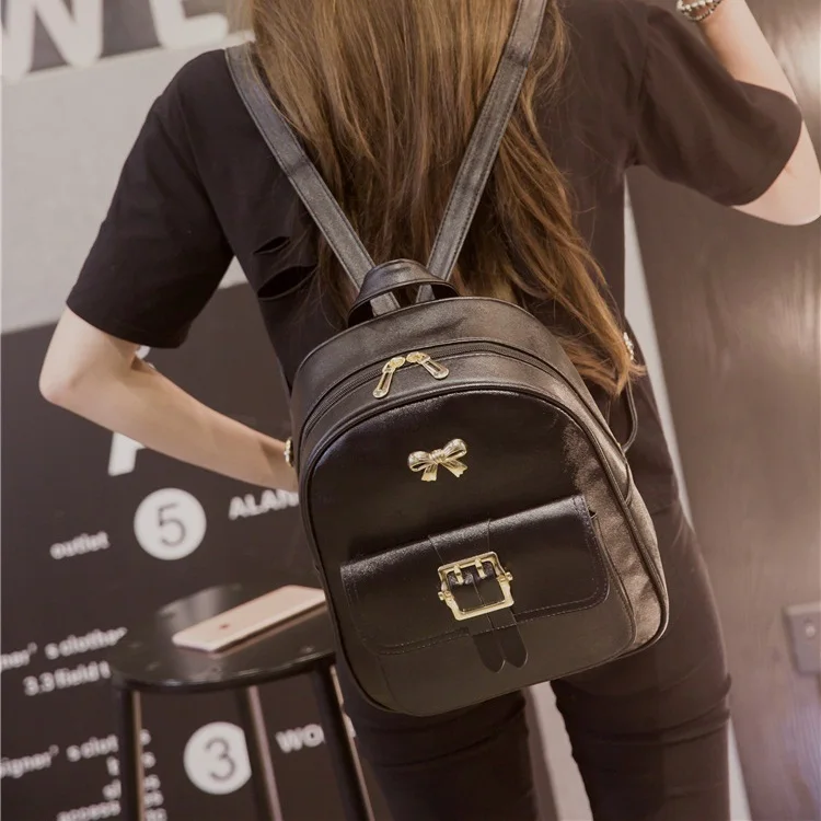 Для женщин рюкзаки черный Мини для девочек сумки лук Mochila Мода подростков