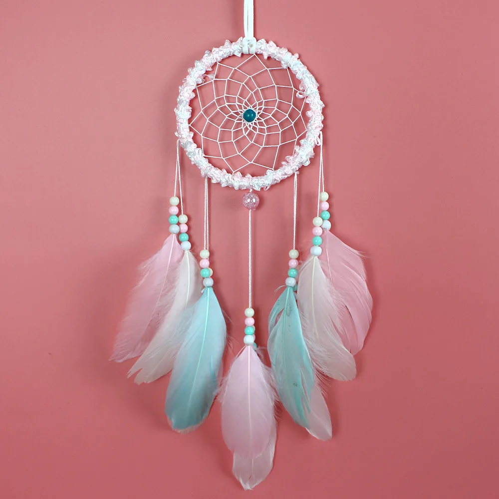Ручной работы Ловец снов из перьев украшение для комнаты девочки dreamcatchers китайские колокольчики для улицы подвесное украшение