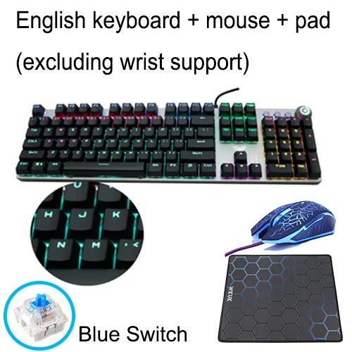 EnglishBLUE1A Ggr 107 клавиши игровая механическая клавиатура поддержка запястья и мышь USB Проводное освещение светодиодный с подсветкой Ccomputer клавиатуры русский геймер - Цвет: EnglishBLUE1A