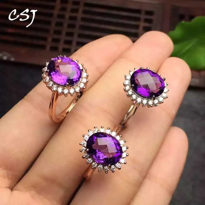 

Женское кольцо CSJ, из серебра 925 пробы с овальным аметистом, 8х10