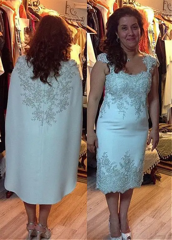 

Out-standing Acetate Satin Bateau Neckline Tea-length Sheath/Column Mother Of The Bride Dresses With Beaded Lace Appliques