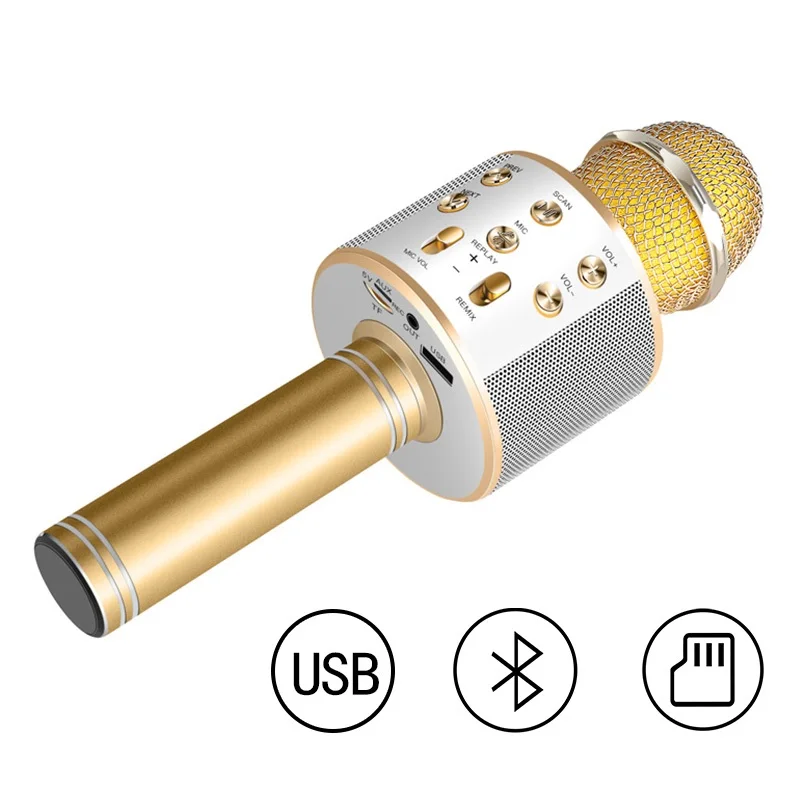 858 беспроводной Bluetooth ручной USB микрофон караоке КТВ плеер динамик|Микрофоны| |
