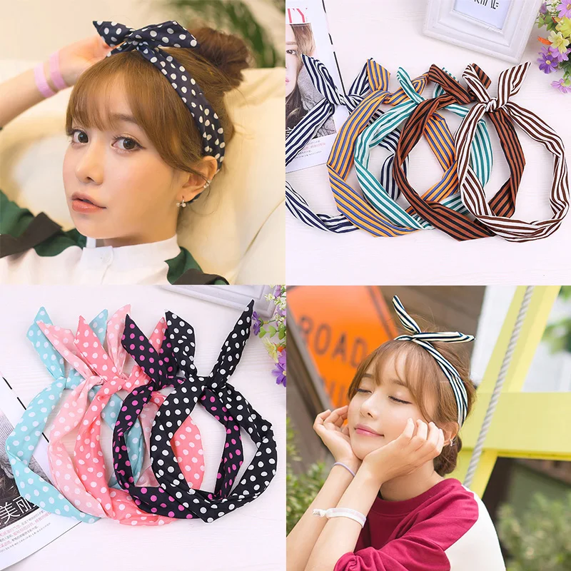 

Rabbit Ear Striped Korean Bowknots 1PC Sweet Hair Accessories Dots Cute Hair Band