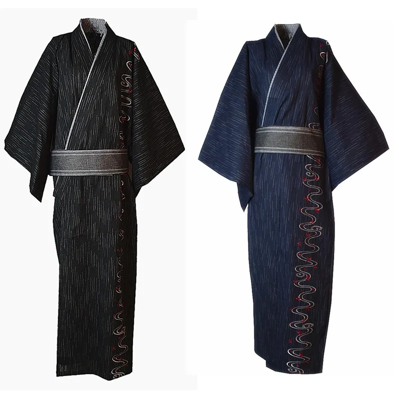 Мужское кимоно Yukata пижама халат хлопковый Халат с вышивкой японский стиль