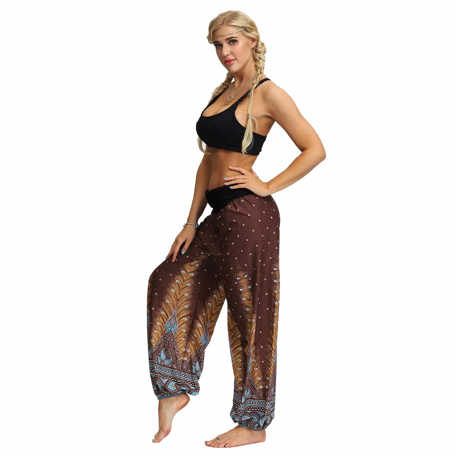 Мужские и женские повседневные свободные хиппи Йога широкие брюки Boho шаровары тренажерный зал богемные леггинсы mujer фитнес#25
