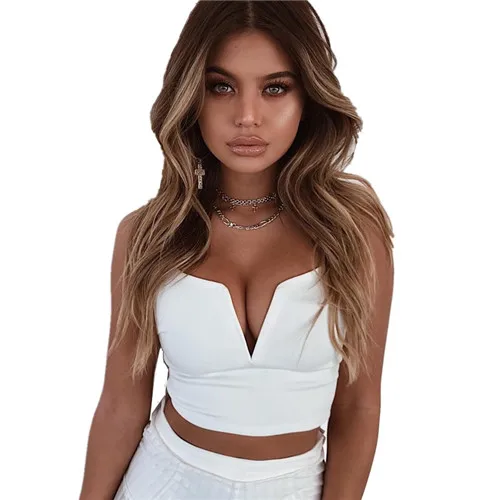 As the picture shows Сексуальный женский камзол без рукавов Топ Бюстье Midriff Повседневный жилет укороченный топ рубашка блузка с глубоким v-образным вырезом Белый Черный - Цвет: As the picture shows