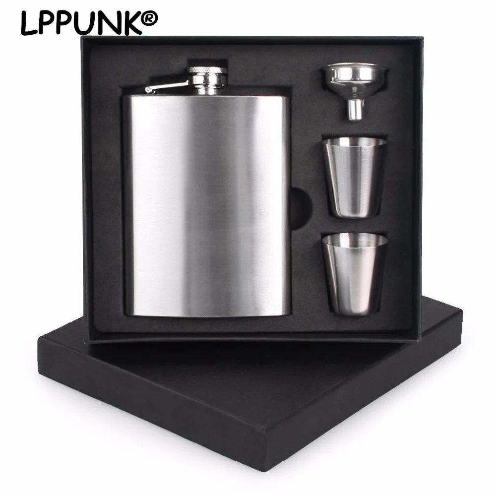 

LPPUNK Bpa Free 8oz Whisky Lmprint Liquor Flagon Cccp Stainless Steel Glossy Face Alcohol Hip Fask SET With BLACK Fift Box