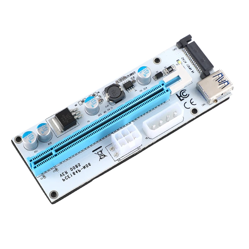 VER008S 3 в 1 Molex 4Pin SATA 6PIN PCIE PCI E Экспресс Райзер карта 008s 1x до 16x USB 0 для майнинга