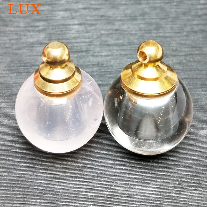 

Rose Quartzs Perfume Bottle Pendant genuine natural ball shape Clear quartz Magical Medicine Bottle Essential Oils Diffuser