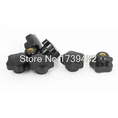 

M8 x 40mm Female Thread Plastic Star Head Clamping Knob Jig Black 7pcs