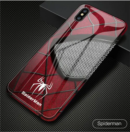 Spiderman Роскошный чехол из закаленного стекла для телефона Железный человек Человек-паук чехол для iPhone 11 6 6s 7 8 Plus X XR XS Max задняя крышка чехол Marvel Мстители - Цвет: Spiderman