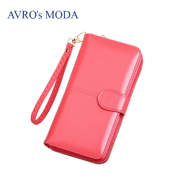 rose red Бренд AVRO MODA, женские длинные кошельки из искусственной кожи,, горячая распродажа, кошелек на молнии с ремешком, сумка для денег, карман для монет, телефона, клатч - Цвет: rose red