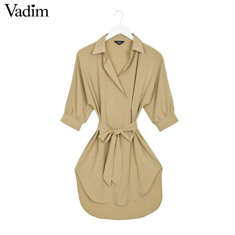 Женское платье оверсайз с бантом и поясом отложным воротником свободные