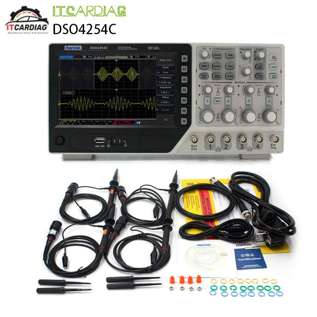 

Цифровой осциллограф Hantek DSO4254C, 4 канала, 250 МГц, ЖК-ПК, портативный USB-осциллограф + EXT + DVM + Функция автоматического диапазона