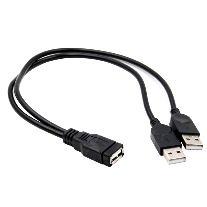 

USB 2.0 A Male to USB Female 2 Double Dual Power Supply USB Female Splitter Extension Cable HUB Charge for Hard Disks Printers