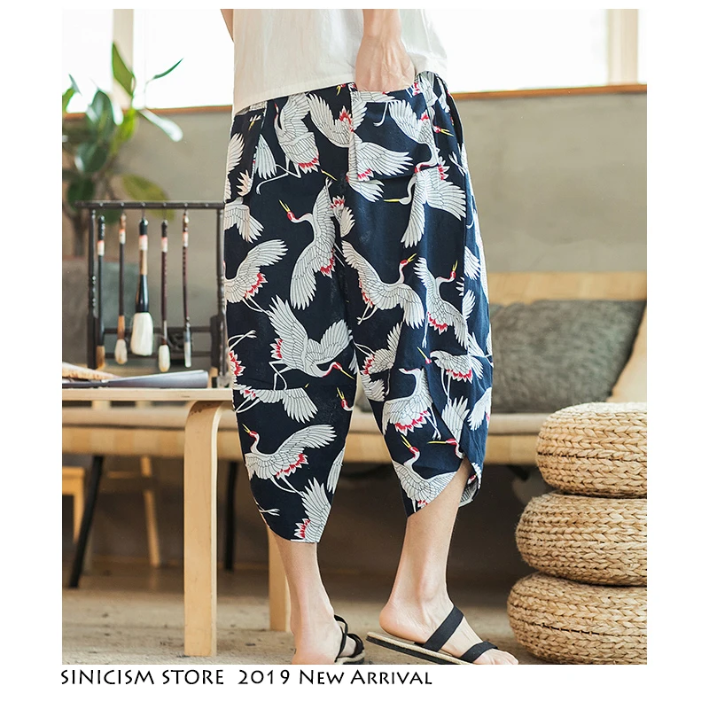 Sinicism Store мужские повседневные укороченные брюки лето 2020 льняные оверсайз Мужские