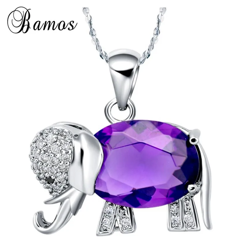 Bamos Charming Purple Birthstone Jewelry Sets Lovely Elephant Hoop Earrings/Ring/Necklace Silver Color Animal Pendants Gift | Украшения и