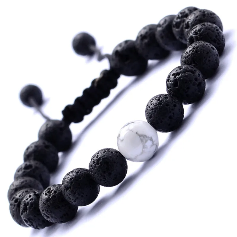 DIEZI модный мужской браслет для йоги ручной работы из белой черной лавы 8 мм
