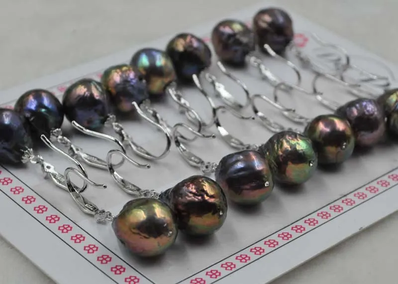 Подлинная 11 12 мм БАРОККО прямая черная Касуми жемчужные серьги|drop earrings|drop pearl