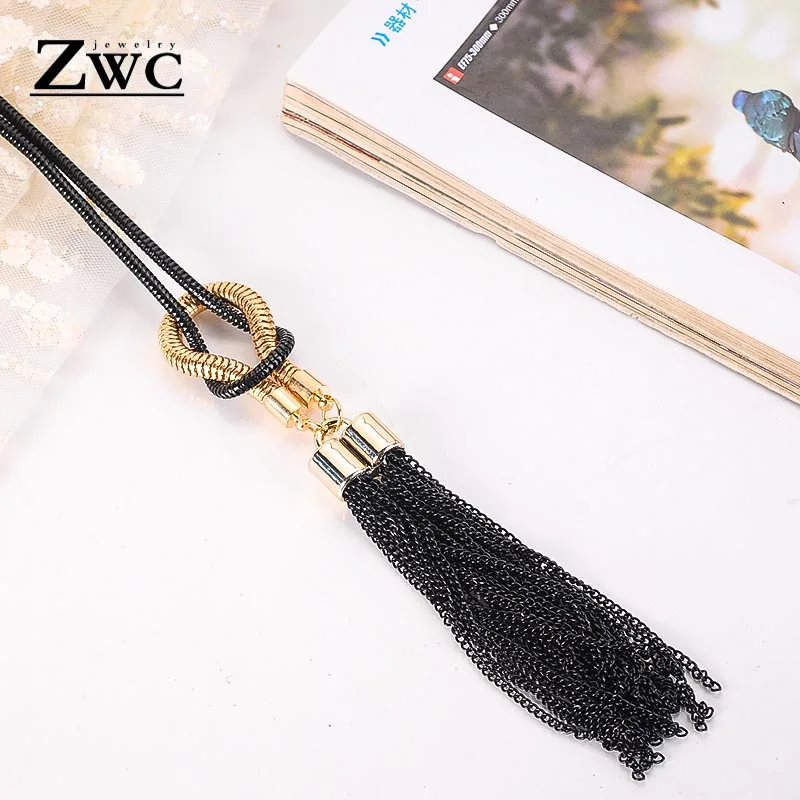 Женское ожерелье с подвеской ZWC длинное кисточками и металлической цепочкой на