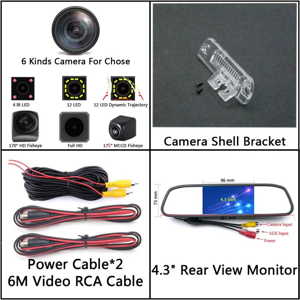 Camera 4.3 Mirror 175 градусов рыбий глаз MCCD 12LED HD камера заднего вида для Mercedes Benz R GLS SLK CLS класс ML350 W220 W203 W211 W209 W219 R171 - Название цвета: Camera 4.3 Mirror