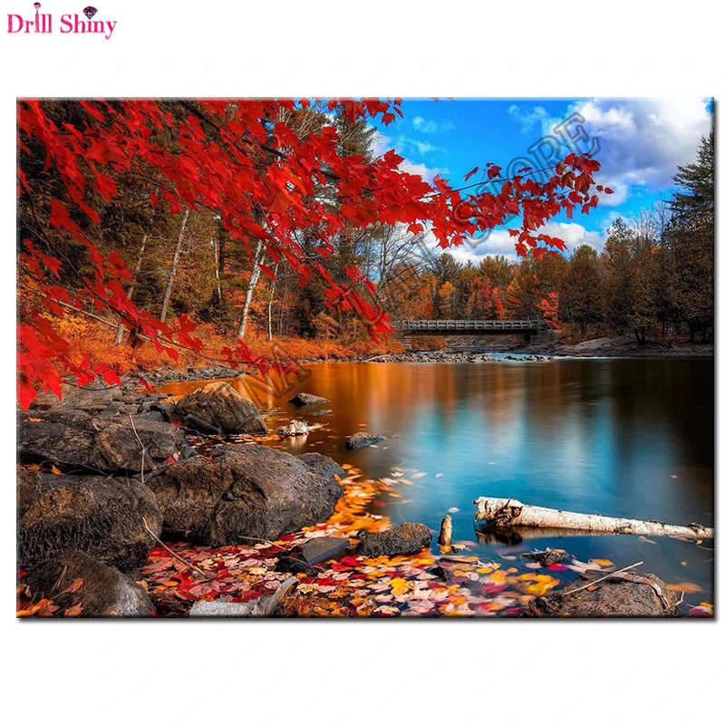 Алмазная 5D картина сделай сам вышивка Кленовый лист пейзаж полностью круглая