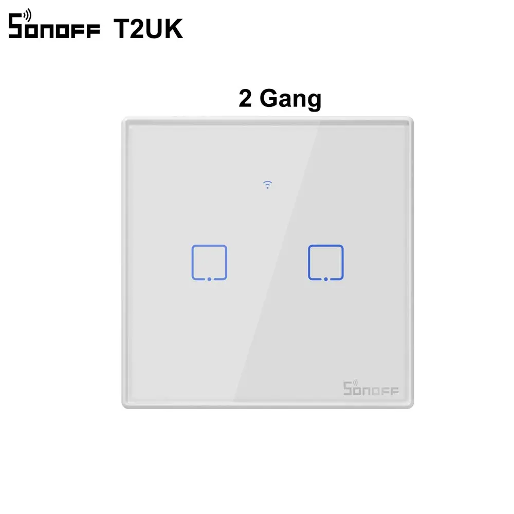 2 gang Интеллектуальный выключатель света SONOFF T2UK Wi-Fi настенный светильник сенсорный выключатель, 1/2/3 умный переключатель дистанционного Управление Alexa, 433 RF/Голосовое /приложение пульт дистанционного управления - Color: 2 gang